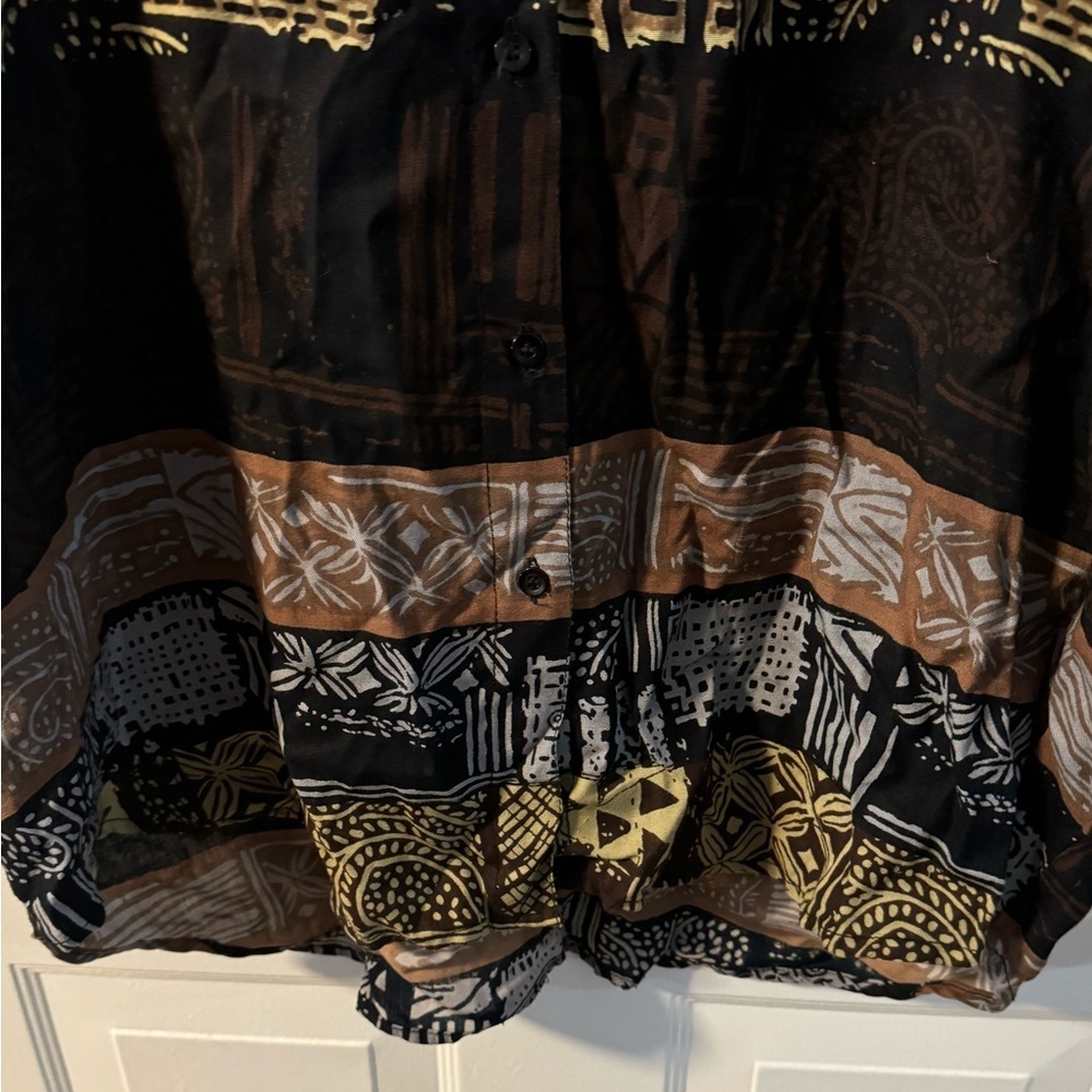 VTG Tribal Boho Velvet Collar Button Up Blouse High Lo Style 90’s Oversized Plus - Picture 7 of 12